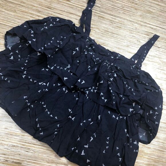 P-107 KOCH sleeveless ruffle layered 100% viscose Birds Blouse NAVY sz M - Picture 1 of 1